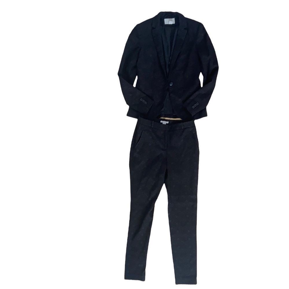 H&M Women's Cotton Blend Textured Black Pant Suit with Pant and Blazer Size 4